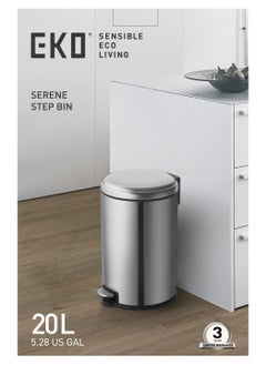 EKO EKO 20L Pedal Bin Serene - Silver | Large Capacity Step Round Bin with Soft-Close Lid | Fingerprint-Resistant Finish | Removable Inner Liner | Bag Stabilizer  - Image 3