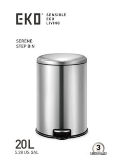 EKO EKO 20L Pedal Bin Serene - Silver | Large Capacity Step Round Bin with Soft-Close Lid | Fingerprint-Resistant Finish | Removable Inner Liner | Bag Stabilizer  - Image 4