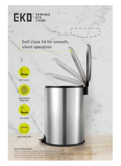 EKO EKO 20L Pedal Bin Serene - Silver | Large Capacity Step Round Bin with Soft-Close Lid | Fingerprint-Resistant Finish | Removable Inner Liner | Bag Stabilizer  - Image 5