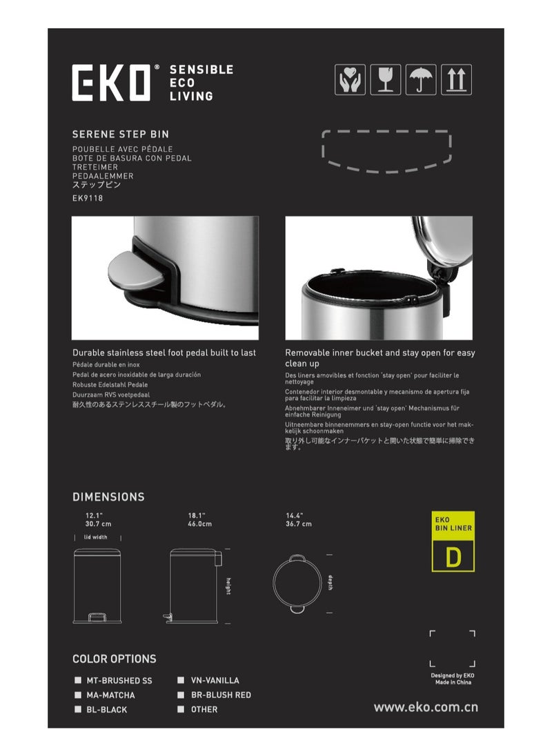 EKO - EKO 20L Pedal Bin Serene - Silver | Large Capacity Step Round Bin with Soft-Close Lid | Fingerprint-Resistant Finish | Removable Inner Liner | Bag Stabilizer - Image 1