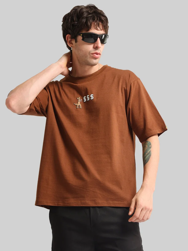 Maniac  Maniac Mens Printed Round Neck Half Sleeve Brown and White Cotton T-Shirt for Men | Best Price UAE