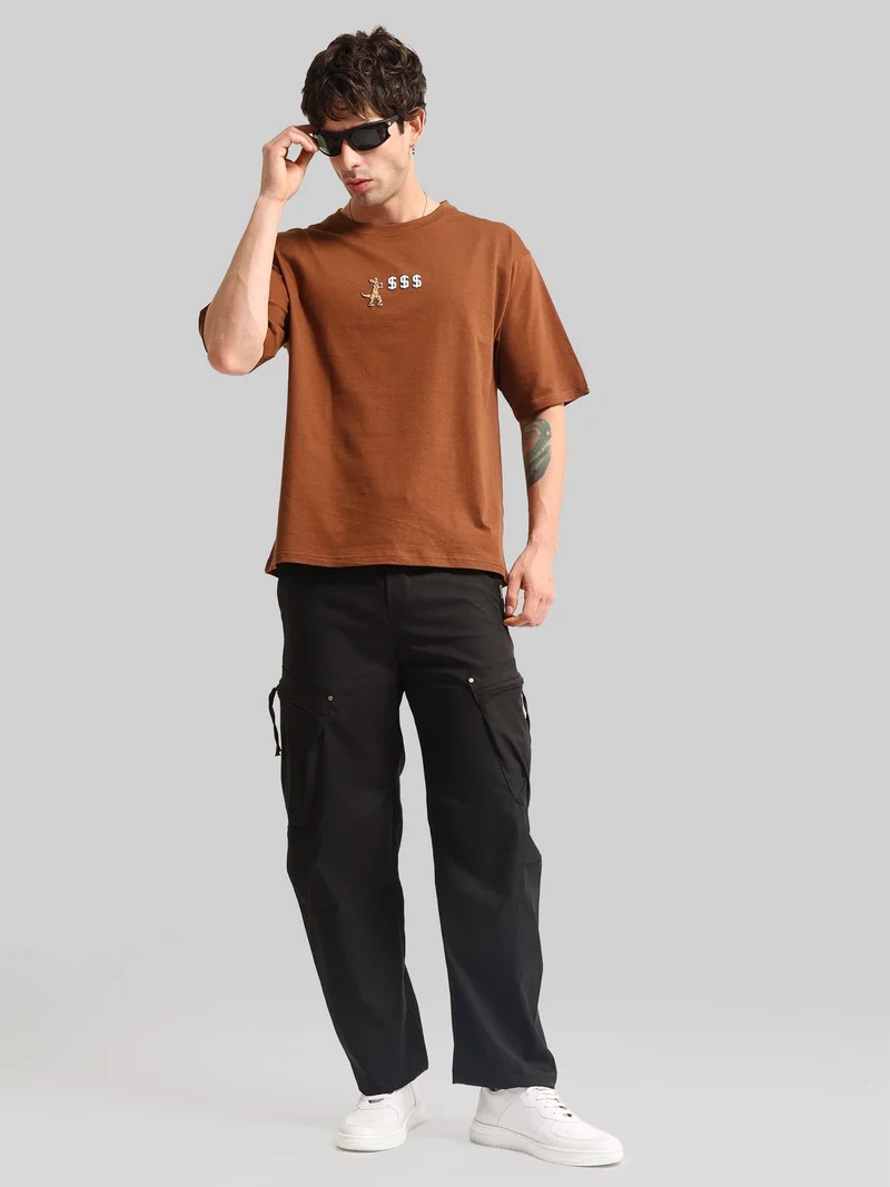 Maniac  Maniac Mens Printed Round Neck Half Sleeve Brown and White Cotton T-Shirt for Men | Best Price UAE