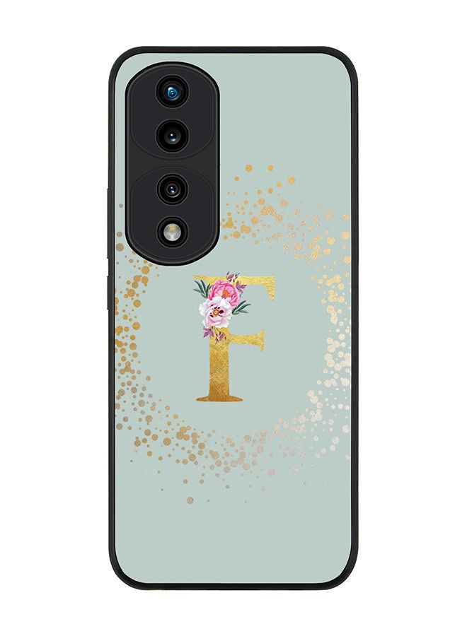 Stylizedd Rugged Black edge case for Honor 70 Pro Slim fit Soft Case Flexible Rubber Edges TPU Gel Thin Cover - Custom Monogram Initial Letter Floral Pattern Alphabet - F (Light Grey) - Image 1