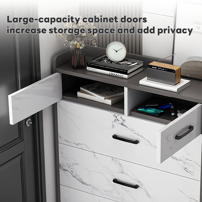 SHARPDO Shoe Cabinet With Drawers, Hidden Shoe Cabinet For Entryway, Modern Faux Marble Shoe Rack Wooden Shoe Organiser Shoe Rack Shoe Cabinet Behind The Door Saves Space 80*120*17cm - Image 3