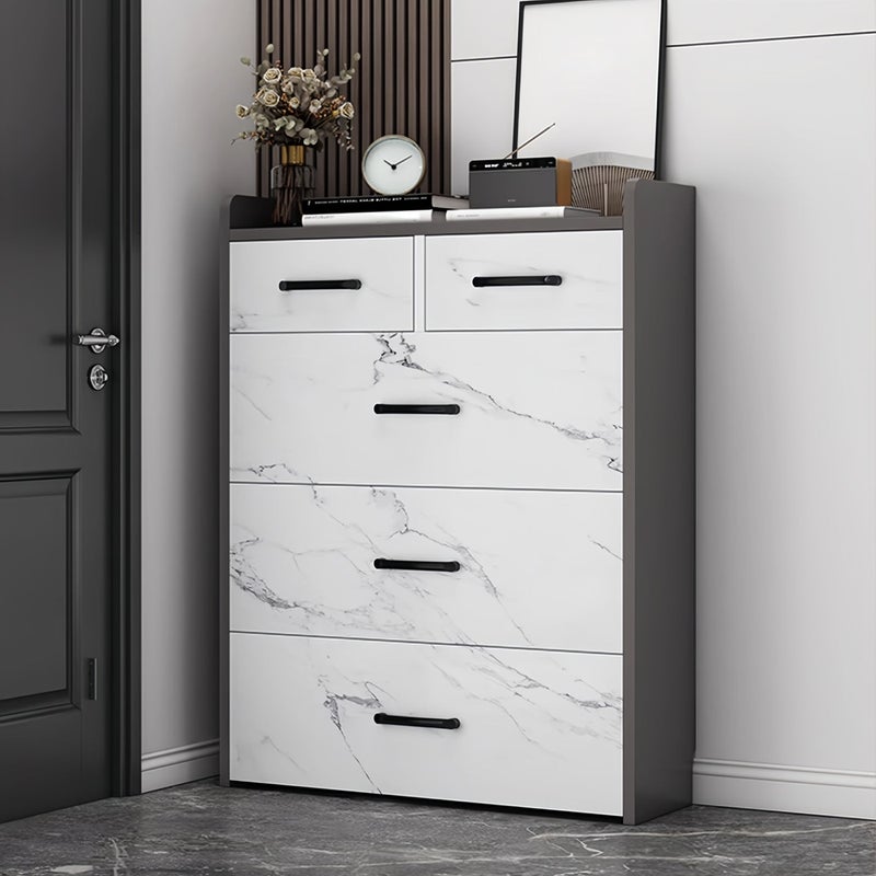 SHARPDO Shoe Cabinet With Drawers, Hidden Shoe Cabinet For Entryway, Modern Faux Marble Shoe Rack Wooden Shoe Organiser Shoe Rack Shoe Cabinet Behind The Door Saves Space 80*120*17cm - Image 1