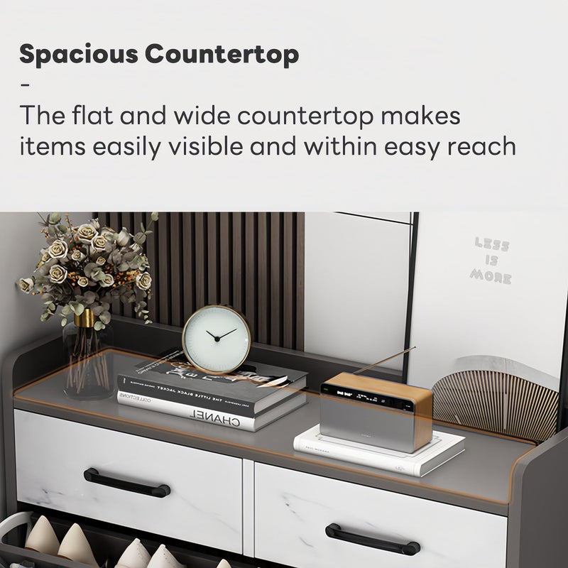 SHARPDO Shoe Cabinet With Drawers, Hidden Shoe Cabinet For Entryway, Modern Faux Marble Shoe Rack Wooden Shoe Organiser Shoe Rack Shoe Cabinet Behind The Door Saves Space 80*120*17cm - Image 2