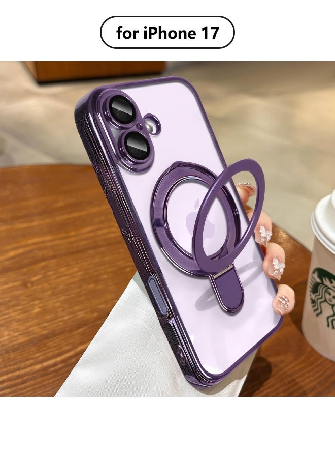 جراب مغناطيسي لهاتف iPhone 17، مع حامل حلقي غير مرئي، واقي مدمج لعدسة الكاميرا، متوافق مع MagSafe، جراب ناعم مقاوم للخدش والصدمات لهاتف iPhone 17 مقاس 6.3 بوصة، أرجواني - Image 1
