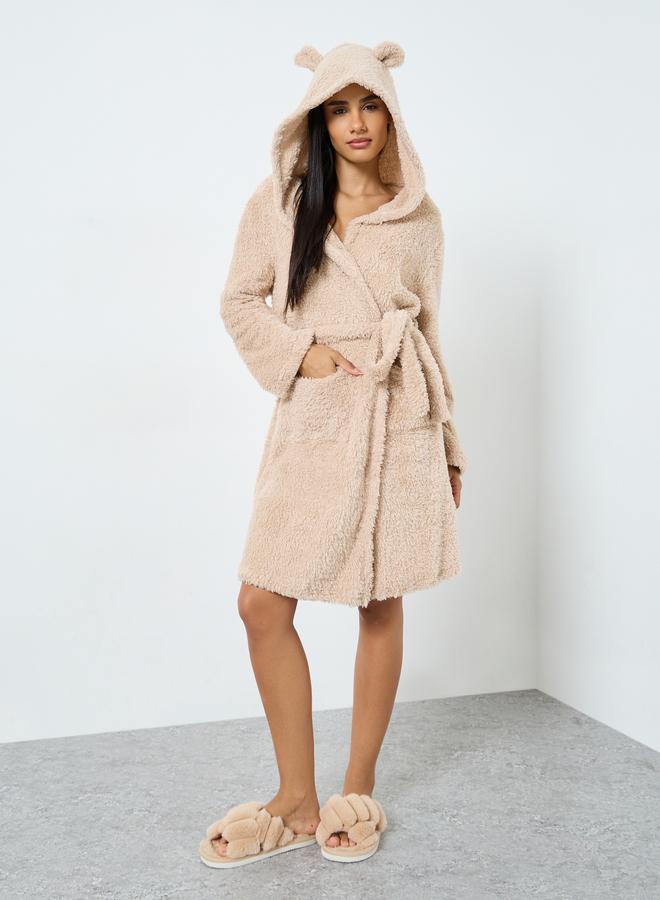 Styli Bear Ears Hooded Fleece Pocket Robe - Image 1