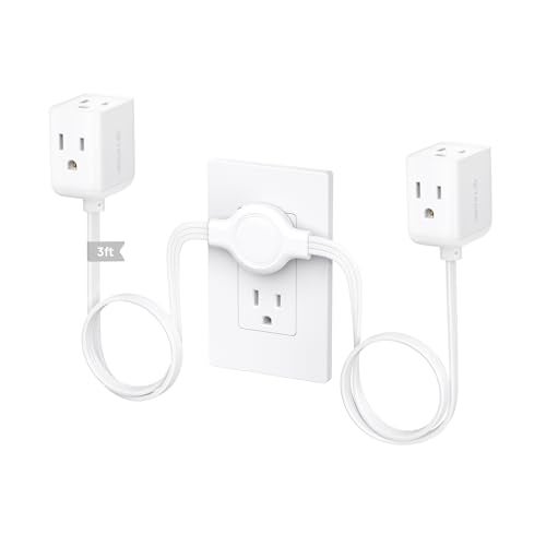 TROND Split Extension Cord with Flat Wall Plug, Twin 3ft on Each Side, Low-Profile Dual End 3 Outlets Extender, 1625W for Indoors Behind the Middle of Sofa Couch Bed TV Stand, Easy to Hide, White - Image 1
