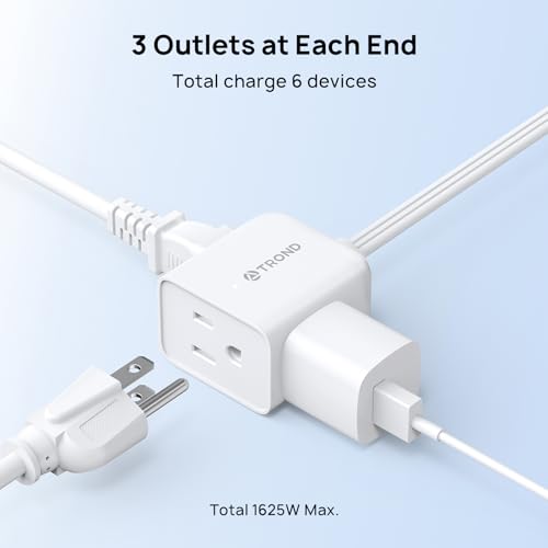 TROND Split Extension Cord with Flat Wall Plug, Twin 3ft on Each Side, Low-Profile Dual End 3 Outlets Extender, 1625W for Indoors Behind the Middle of Sofa Couch Bed TV Stand, Easy to Hide, White - Image 4