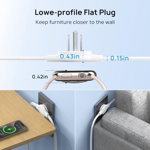 TROND Split Extension Cord with Flat Wall Plug, Twin 3ft on Each Side, Low-Profile Dual End 3 Outlets Extender, 1625W for Indoors Behind the Middle of Sofa Couch Bed TV Stand, Easy to Hide, White - Image 2