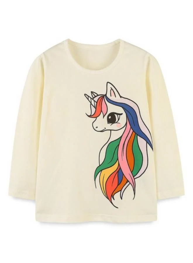 YUNIQEE Cream Printed Long Sleeve Crew Neck T-Shirt