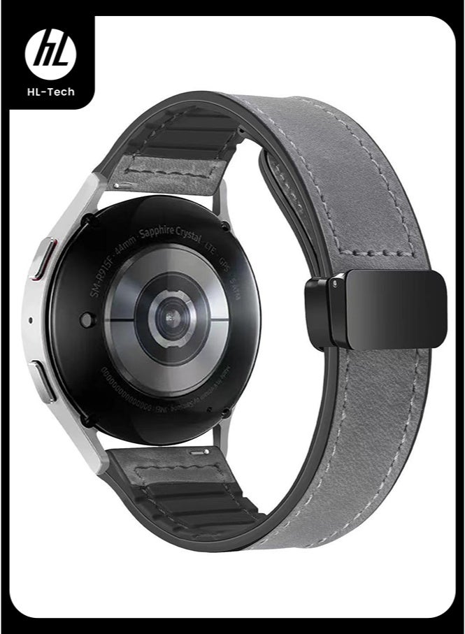 HL-Tech 22mm Leather Watch Strap with Magnetic Buckle Design, Compatible with Huawei GT3/4 46mm, GT3 Pro, Huawei Watch 3, GT2e, GT2 Pro, GT2 42/46mm, Samsung Galaxy Watch 3 45mm/Gear S3(Grey) - Image 1
