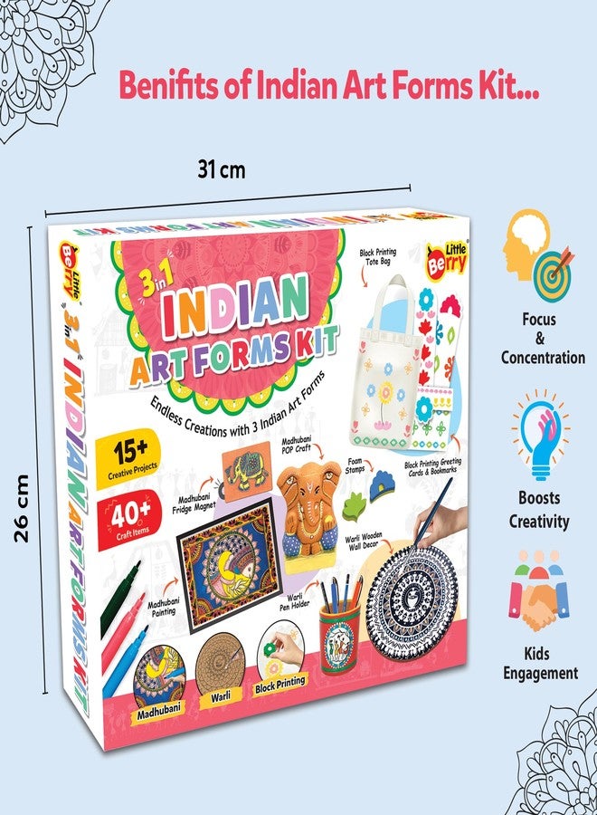 Little Berry Indian Art Forms Kits - 3 in 1 Indian Art Forms Kit | Learn Warli & Block Printing | DIY Art & Craft Kits with Drawing Kit & Colour Set for Kids 6-12 | Educational Gift for Girls & Boys - Image 5