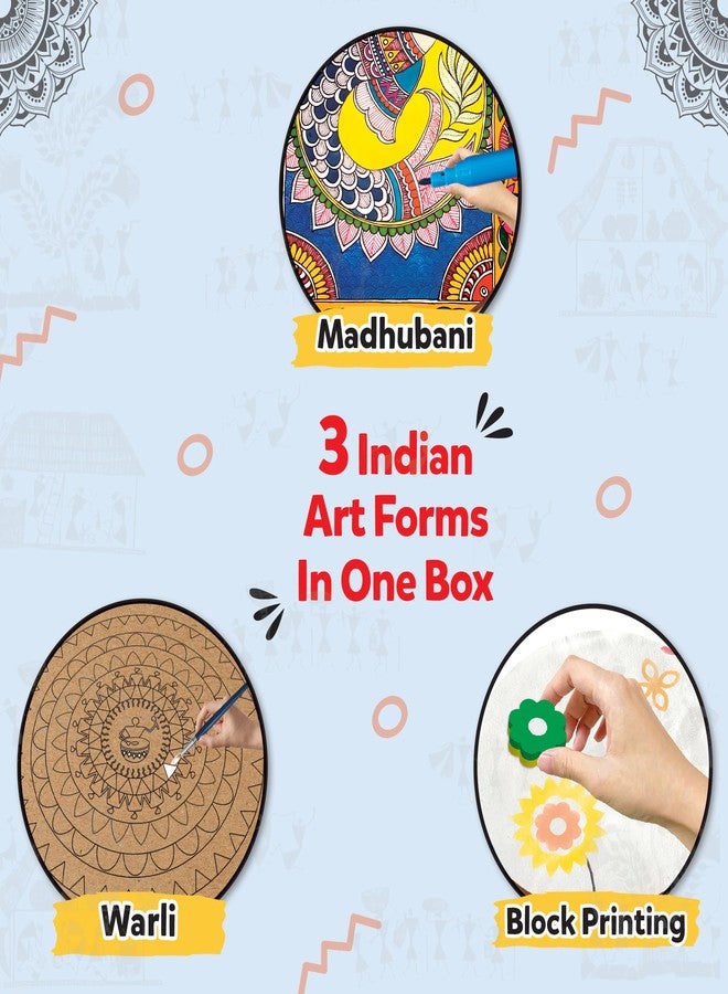 Little Berry Indian Art Forms Kits - 3 in 1 Indian Art Forms Kit | Learn Warli & Block Printing | DIY Art & Craft Kits with Drawing Kit & Colour Set for Kids 6-12 | Educational Gift for Girls & Boys - Image 3