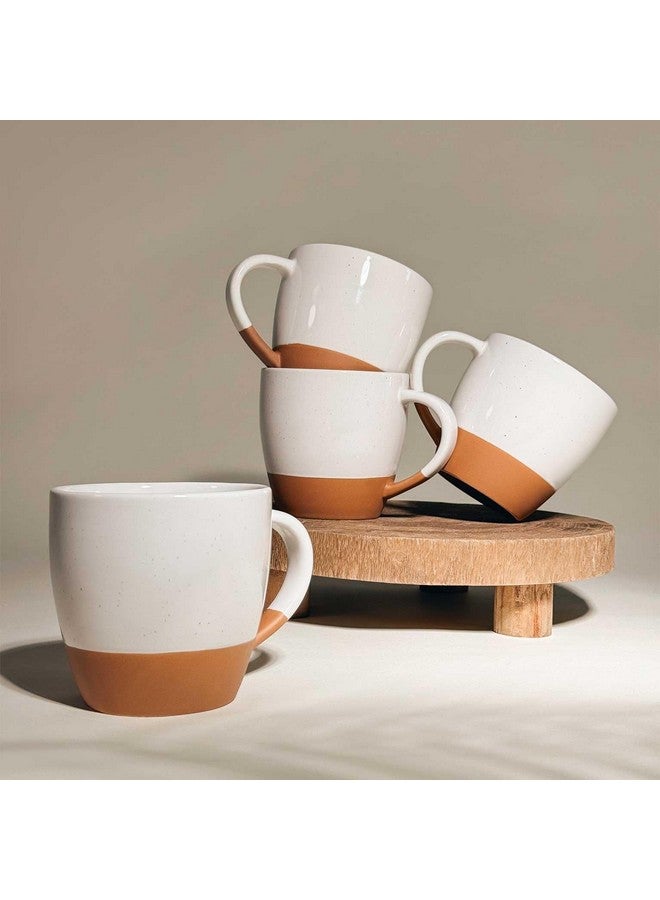 Mora مجموعة أكواب لاتيه مورا السيراميكية الكبيرة من 4، 16 أونصة - قابلة للاستخدام في الميكروويف، أكواب قهوة بورسلين بمقبض كبير - تصميم حديث، بوهيمي، فريد لأي مطبخ. آمنة للاستخدام في الميكروويف - أبيض فانيلا - Image 5