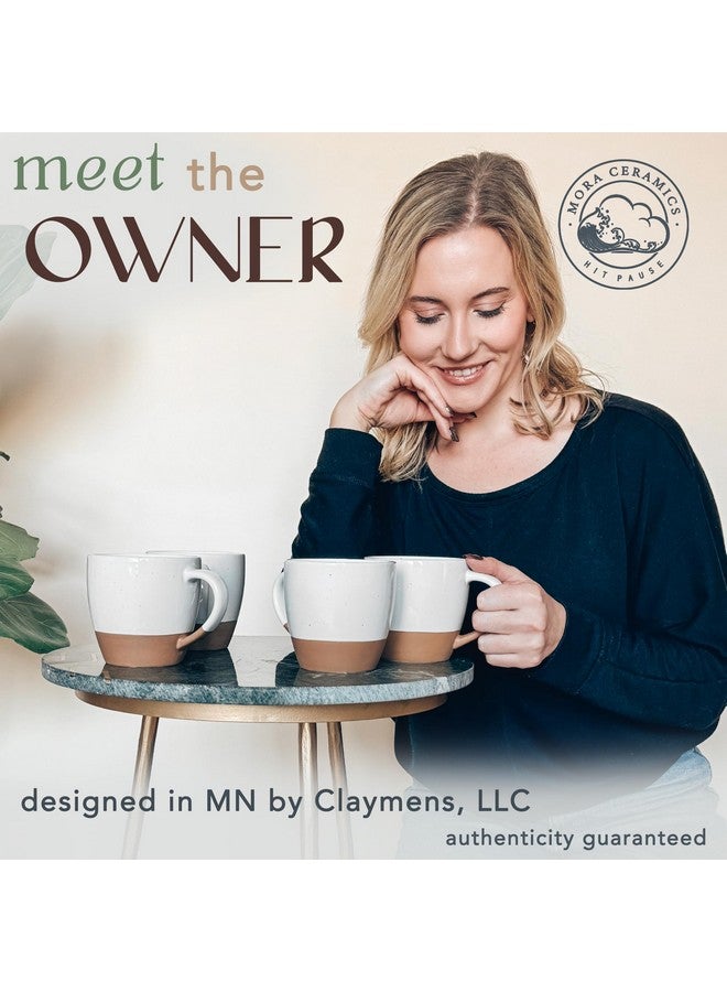 Mora مجموعة أكواب لاتيه مورا السيراميكية الكبيرة من 4، 16 أونصة - قابلة للاستخدام في الميكروويف، أكواب قهوة بورسلين بمقبض كبير - تصميم حديث، بوهيمي، فريد لأي مطبخ. آمنة للاستخدام في الميكروويف - أبيض فانيلا - Image 3