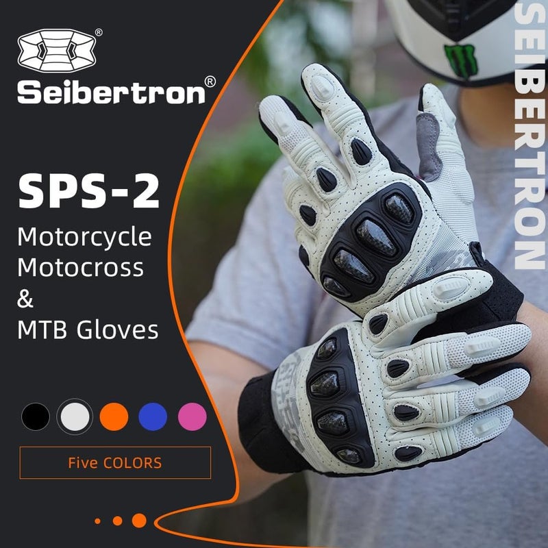 Seibertron SPS-2 Unisex Touchscreen Road Racing Motorcycle Gloves - Full Finger, White, Size M - Image 3
