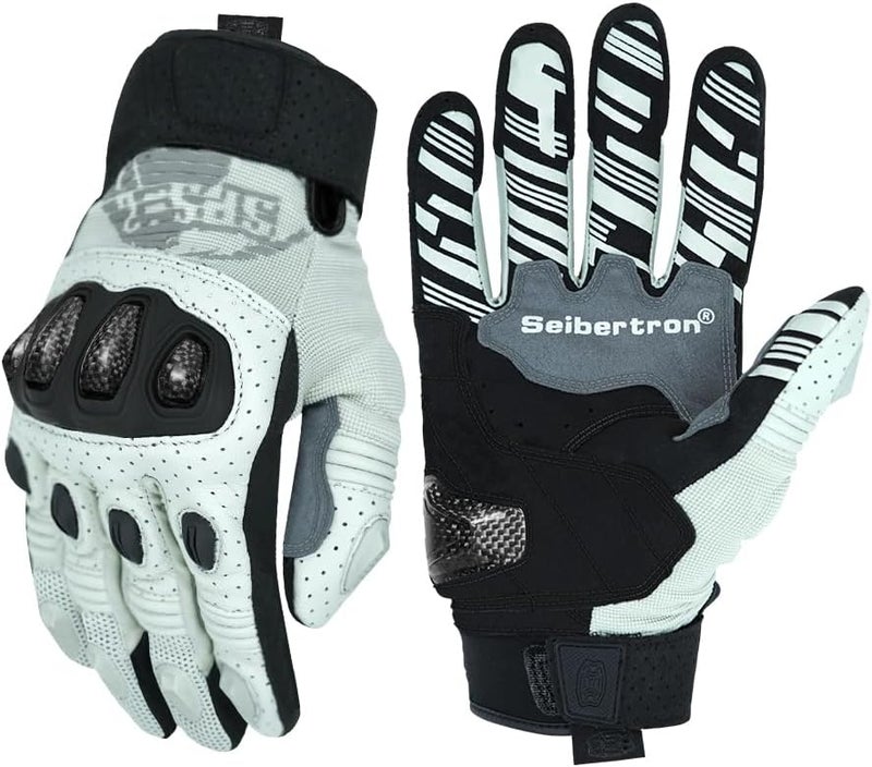 Seibertron SPS-2 Unisex Touchscreen Road Racing Motorcycle Gloves - Full Finger, White, Size M - Image 1
