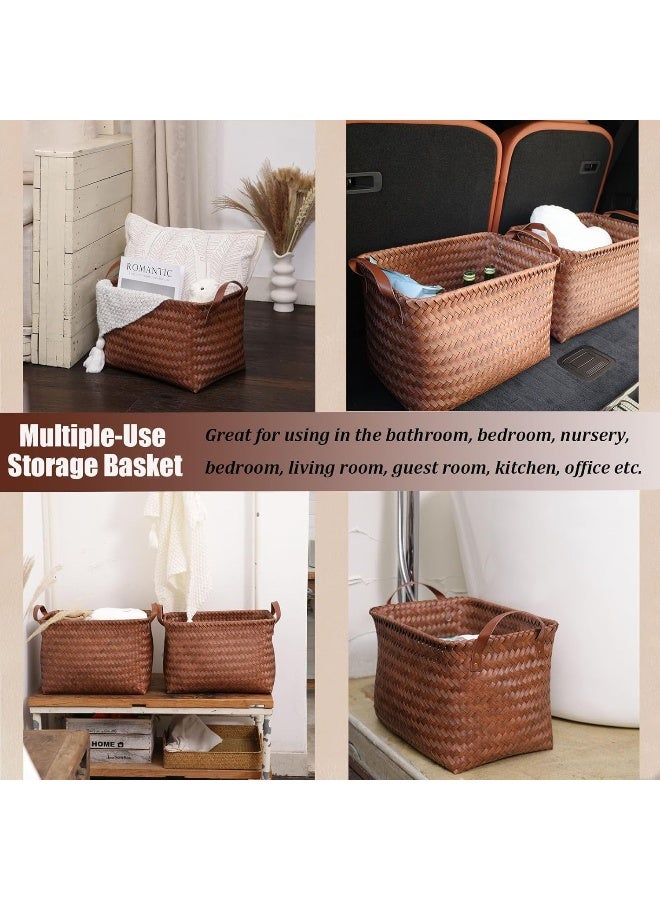 SKY-TOUCH Rectangular Rattan Storage Basket with Handle,Strong and Durable Hand-Woven Rattan Basket for Organizing,Storage and Organizer Baskets,38 28 24cm - Image 4