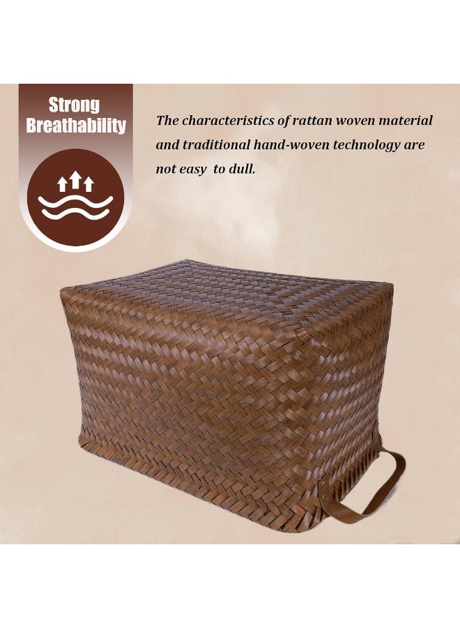 SKY-TOUCH Rectangular Rattan Storage Basket with Handle,Strong and Durable Hand-Woven Rattan Basket for Organizing,Storage and Organizer Baskets,38 28 24cm - Image 5