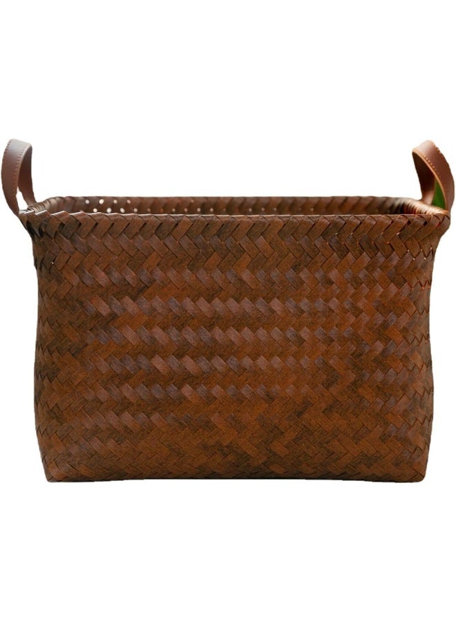 SKY-TOUCH Rectangular Rattan Storage Basket with Handle,Strong and Durable Hand-Woven Rattan Basket for Organizing,Storage and Organizer Baskets,38 28 24cm - Image 1