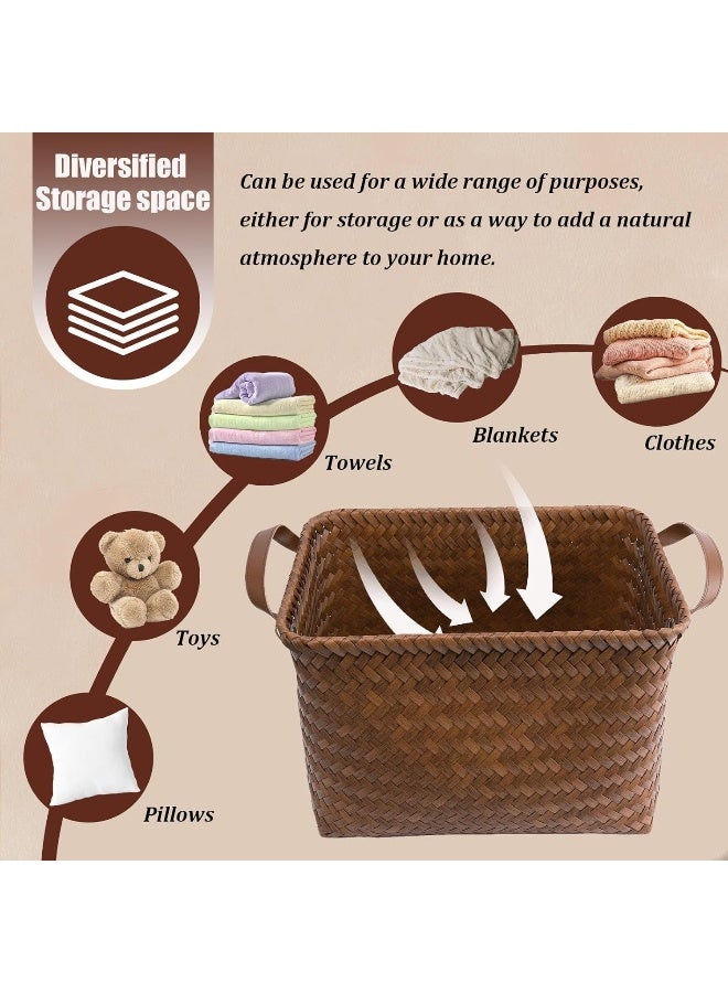 SKY-TOUCH Rectangular Rattan Storage Basket with Handle,Strong and Durable Hand-Woven Rattan Basket for Organizing,Storage and Organizer Baskets,38 28 24cm - Image 3