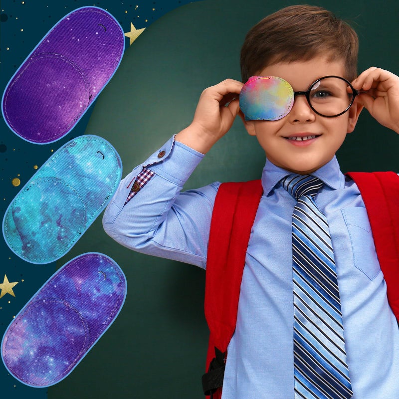 Newcotte 12 Pcs Eye Patch for Kids Toddler Reusable Adjustable Girls Boys Eyepatch for Glasses Left or Right Eye Patch, Assorted Patterns(Starry Sky) - Image 5