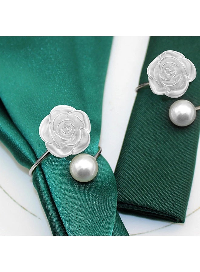10Pcs Rose Pearl Napkin Buckle,Imitation Beaded White Napkin Rings for Formal Wedding Home Dinner Party Supplies - Image 3