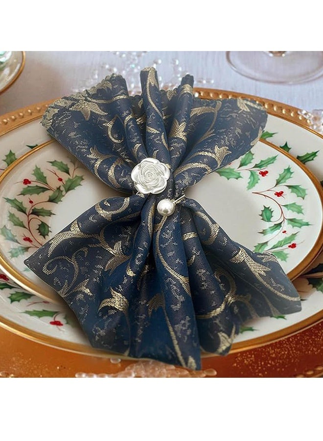 10Pcs Rose Pearl Napkin Buckle,Imitation Beaded White Napkin Rings for Formal Wedding Home Dinner Party Supplies - Image 2