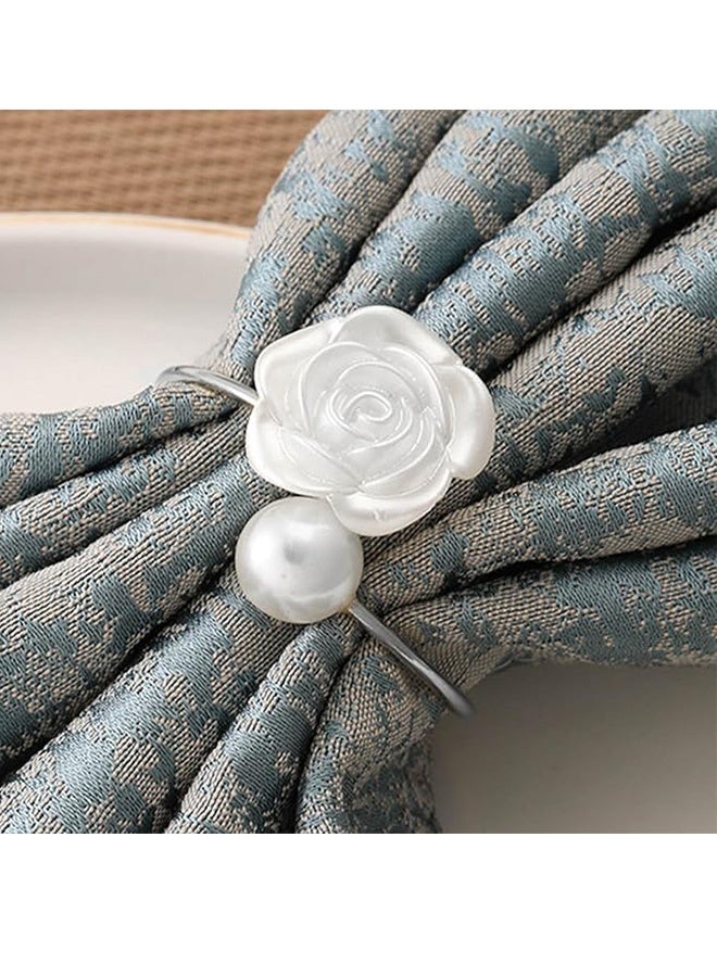 10Pcs Rose Pearl Napkin Buckle,Imitation Beaded White Napkin Rings for Formal Wedding Home Dinner Party Supplies - Image 4