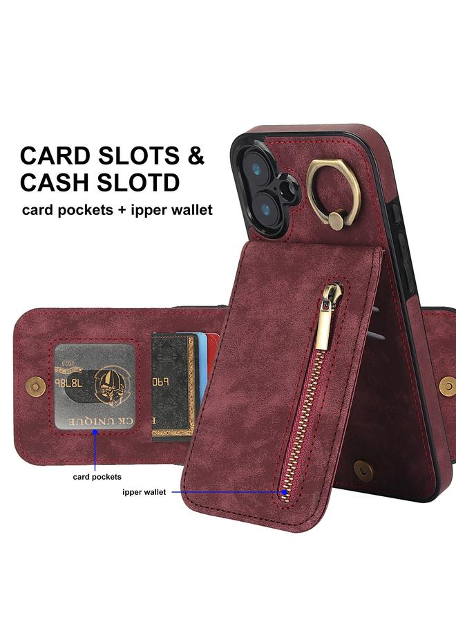 S-TOP Case For iPhone 16 Plus Retro Ring and Zipper RFID Card Slot Phone Case - Image 4