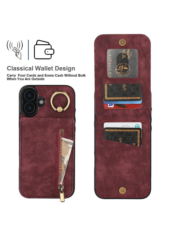 S-TOP Case For iPhone 16 Plus Retro Ring and Zipper RFID Card Slot Phone Case - Image 3