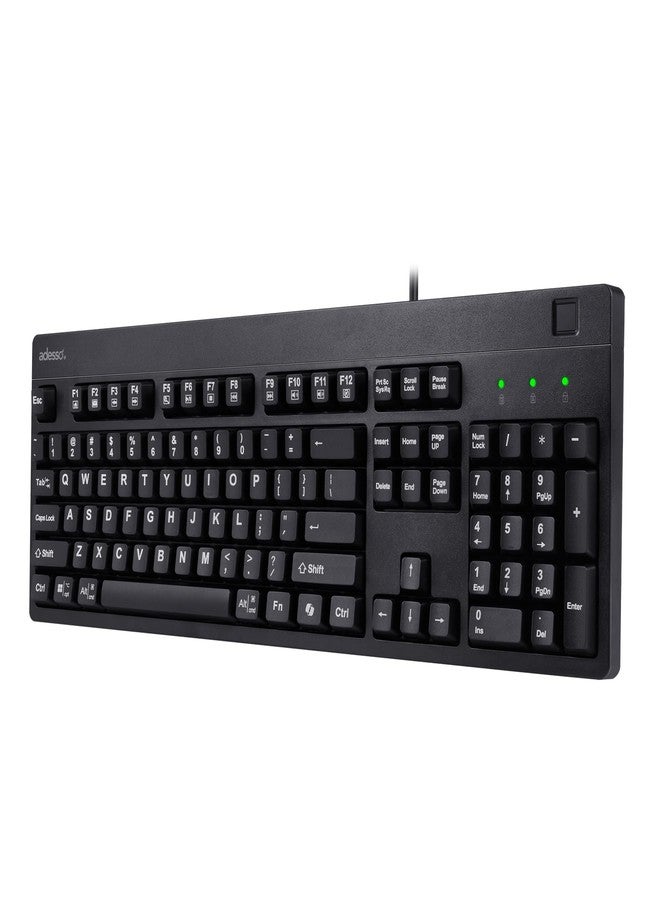 Adesso TAA Compliant Fingerprint Keyboard with AES 256 Encryption USB Wired Full Size 104 Key Layout Windows Hello Compatible Made in Taiwan for Government Business Education AKB-630FB-TAA - Image 1