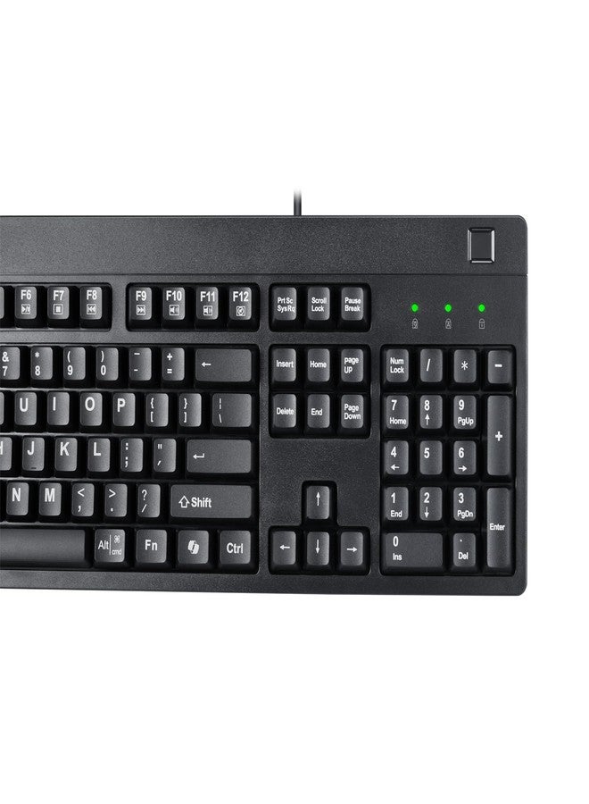 Adesso TAA Compliant Fingerprint Keyboard with AES 256 Encryption USB Wired Full Size 104 Key Layout Windows Hello Compatible Made in Taiwan for Government Business Education AKB-630FB-TAA - Image 2