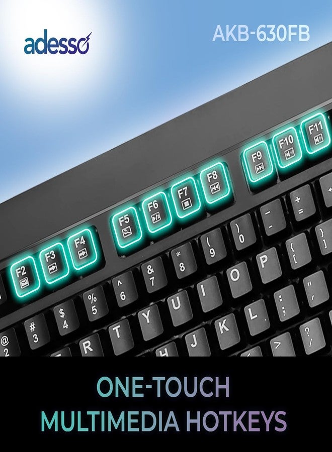 Adesso TAA Compliant Fingerprint Keyboard with AES 256 Encryption USB Wired Full Size 104 Key Layout Windows Hello Compatible Made in Taiwan for Government Business Education AKB-630FB-TAA - Image 5