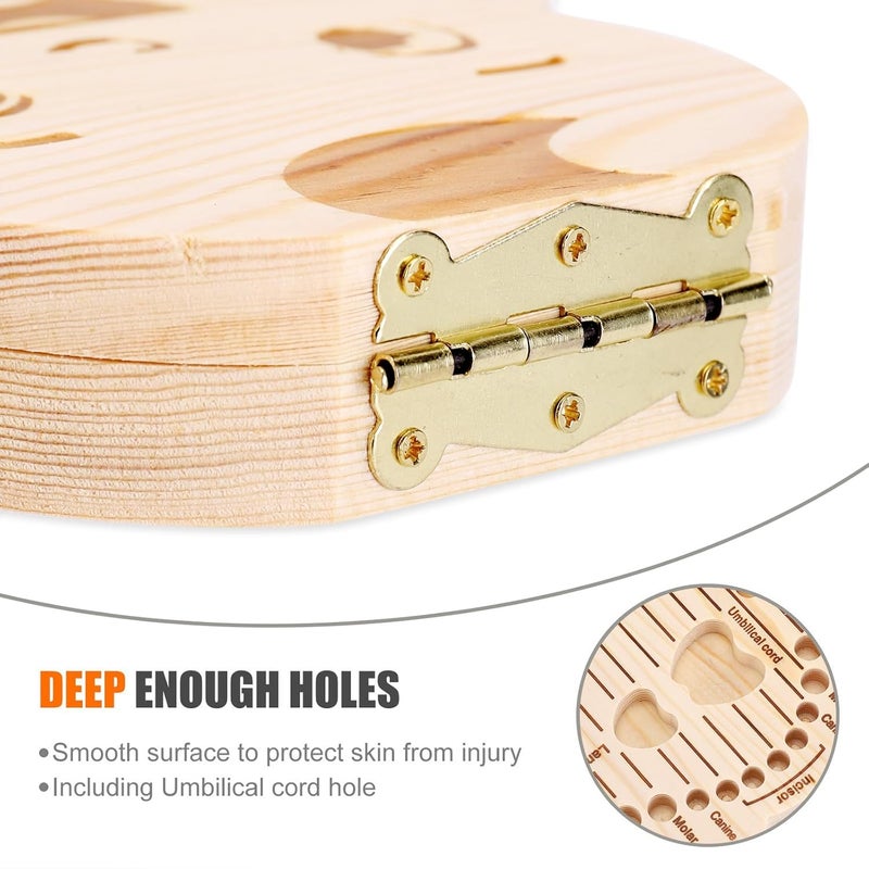 NASHRIO Baby Tooth Box Wooden Kids Keepsake Organizer Gift for Baby Teeth Cute Children Tooth Container with Tweezers to Keep the Childwood Memory Boy - Image 3