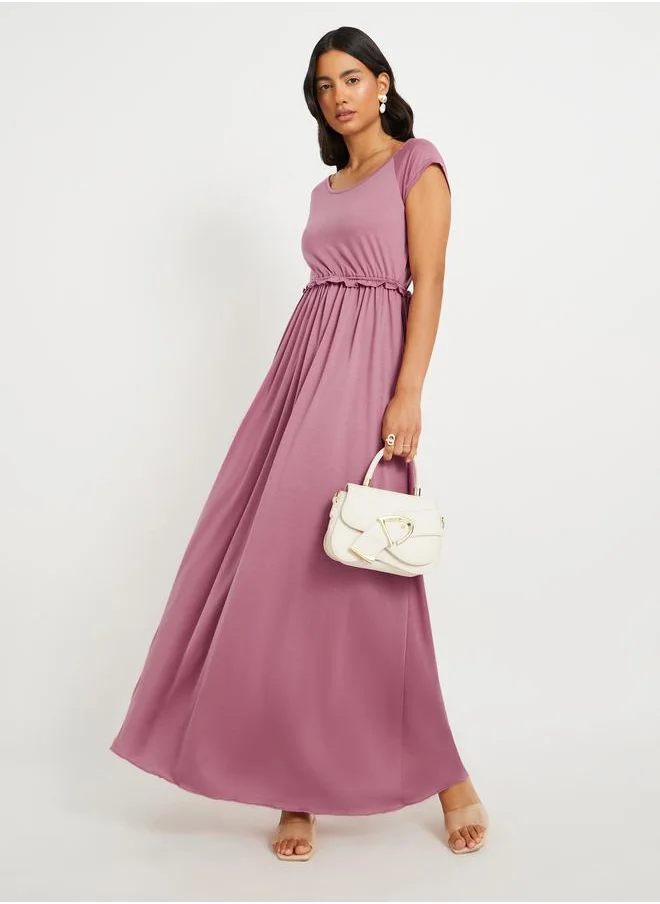Take Two Take Two Solid short sleeves Waist ruffles Maxi Dress