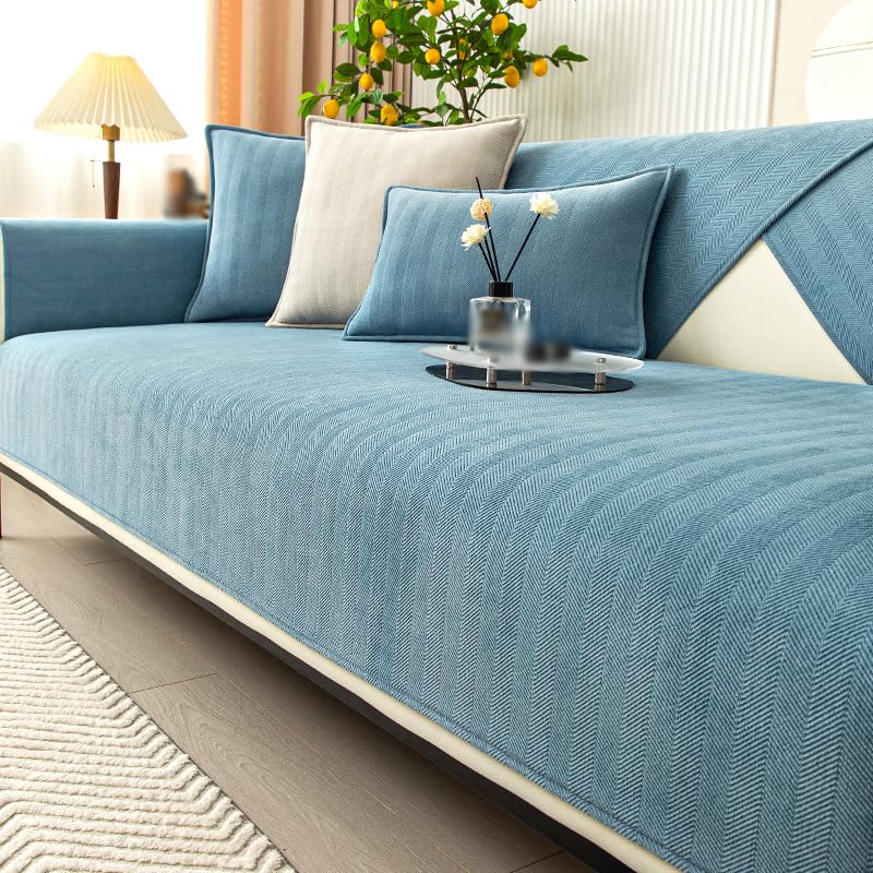 Rosygulls مضحك غلاف الأريكة غامض Chenille Couch Purniture Protector Funder Fuzzy Couch Couch for Sofa مضحك أريكة غير قسيمة يغطي جميع الفصول الأريكة الأريكة العامة 35.4x27.6in-herringbone-sea أزرق - Image 1