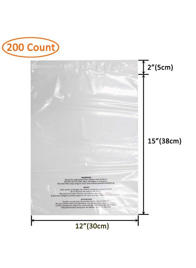 200 Count 12X15 Inch Self Seal Clear Poly Bags With Suffocation Warning For Packaging Clothing T Shirts Decorative Wrappers And More With Permanent Adhesive (1.5Mil)