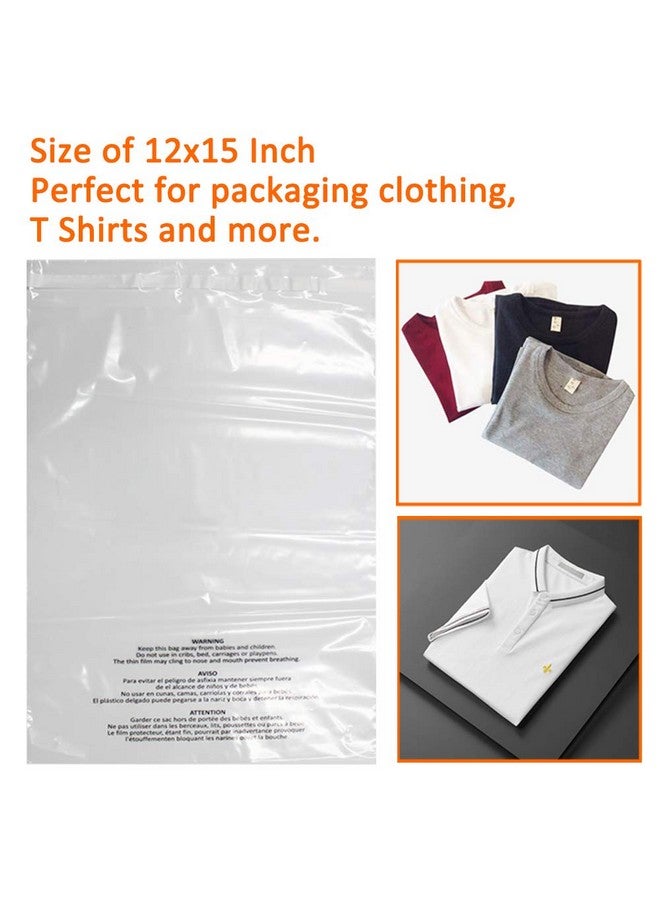 200 Count 12X15 Inch Self Seal Clear Poly Bags With Suffocation Warning For Packaging Clothing T Shirts Decorative Wrappers And More With Permanent Adhesive (1.5Mil)