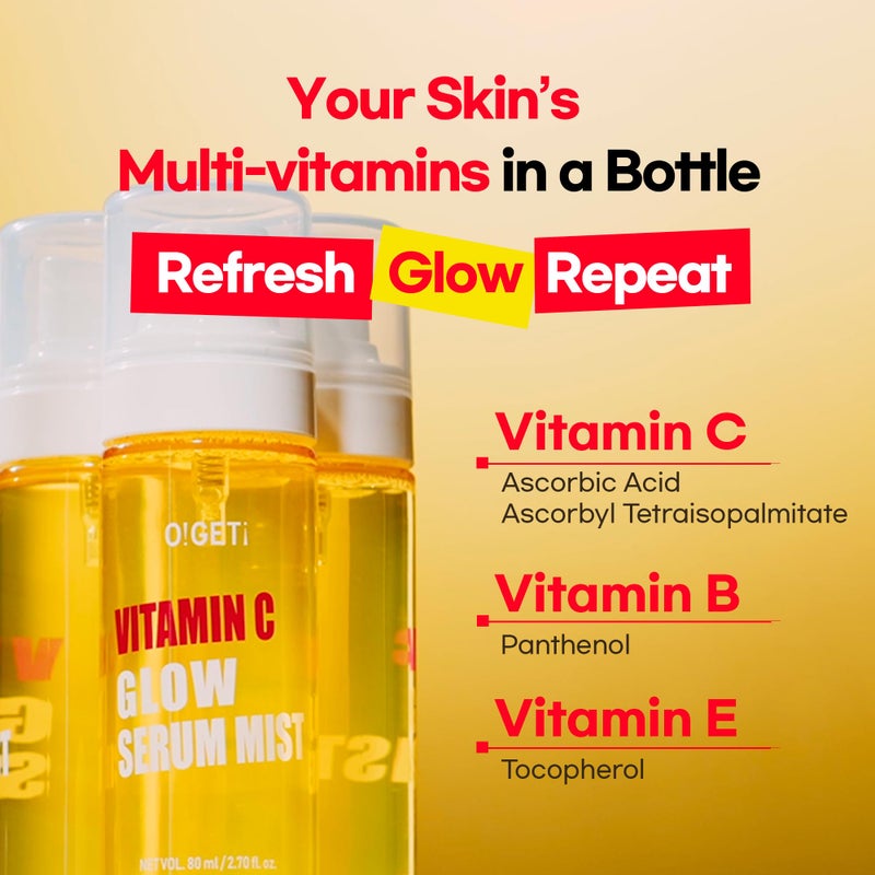 O!GETi Vitamin C Glow Serum Mist, Hydrating & Brightening Facial Mist with Jeju Green Tangerine, Face Spray for Glow Skin, Niacinamide, Hypoallergenic, 2.7 fl.oz - Image 3