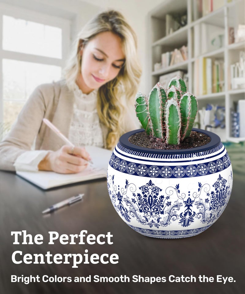 PieceRelax قطعة ريلاكس 3D لغز مزهرية - نمط زينة كلاسيكي - أصص نباتات صغيرة مستديرة مع تصريف، مزهريات ديكور منزلي لنباتات الصبار الداخلية، أصص العصارة [K1103] - Image 3