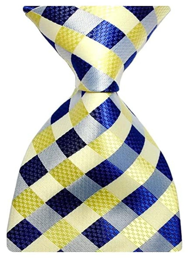 Geotae Zerun New Classic Men's Plaids Checks Silk Tie Necktie (Yellow/Blue) - Image 1