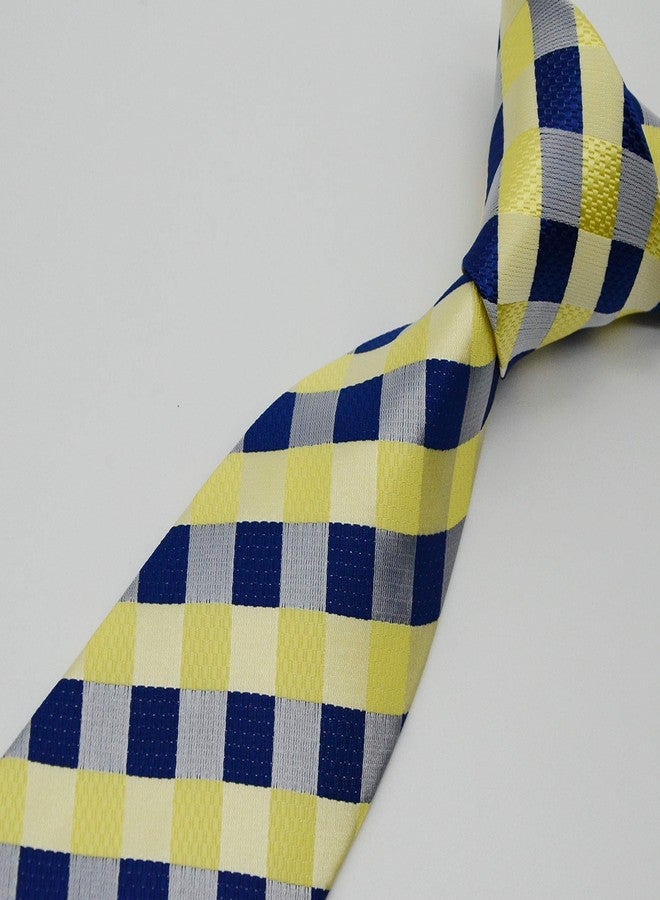 Geotae Zerun New Classic Men's Plaids Checks Silk Tie Necktie (Yellow/Blue) - Image 5