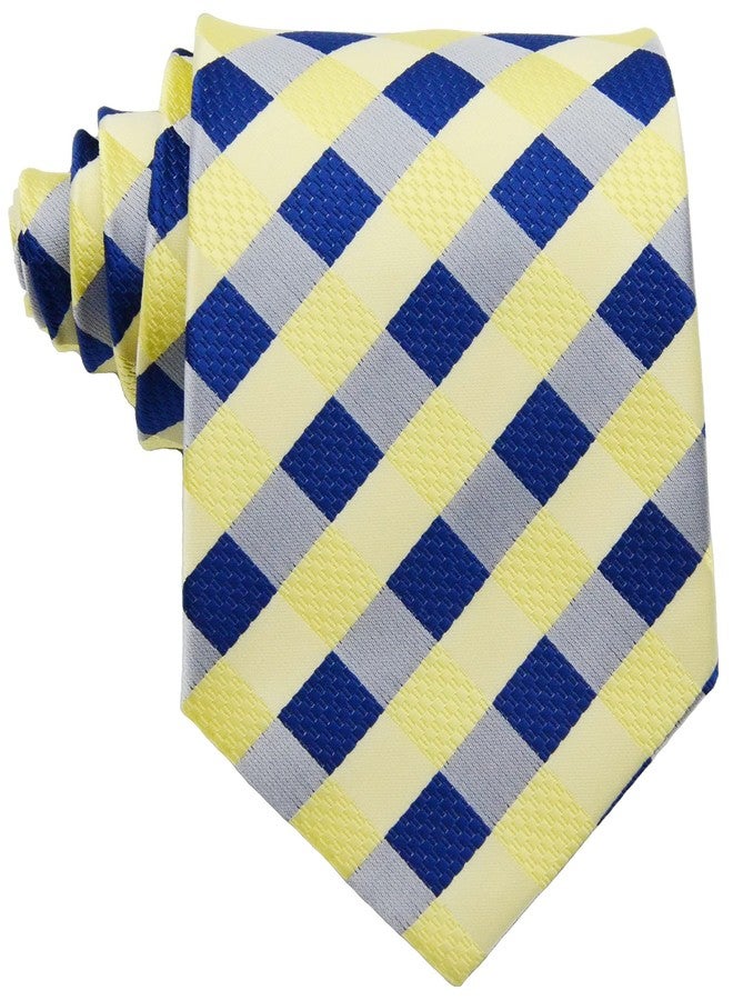 Geotae Zerun New Classic Men's Plaids Checks Silk Tie Necktie (Yellow/Blue) - Image 2