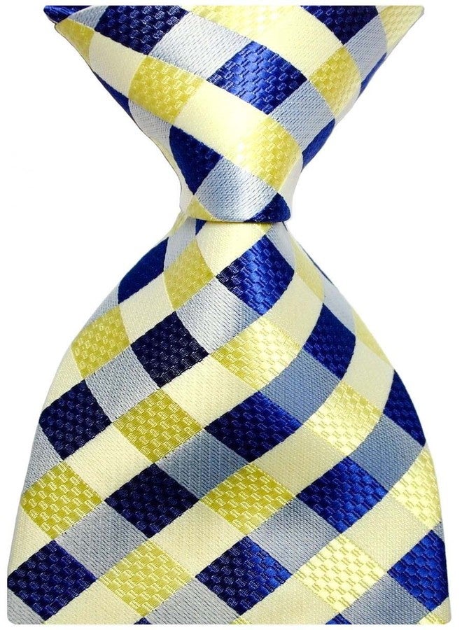 Geotae Zerun New Classic Men's Plaids Checks Silk Tie Necktie (Yellow/Blue) - Image 3