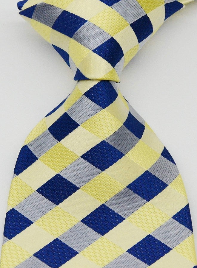 Geotae Zerun New Classic Men's Plaids Checks Silk Tie Necktie (Yellow/Blue) - Image 4