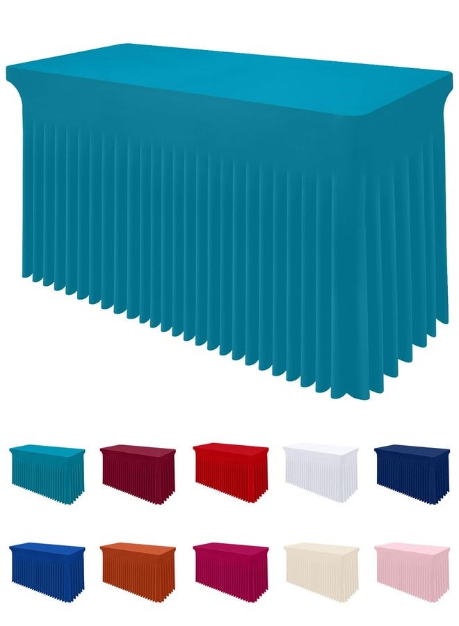 smiry مفرش طاولة سميري سباندكس، مفرش طاولة مطاطي مناسب للطاولات المستطيلة بطول 6 أقدام، غطاء طاولة مقاوم للماء وقابل للغسل للاستخدام الخارجي، وحفلات الزفاف، والمآدب، والحفلات (فيروزي، 72 طول × 30 عرض × 30 ارتفاع بوصة) - Image 1