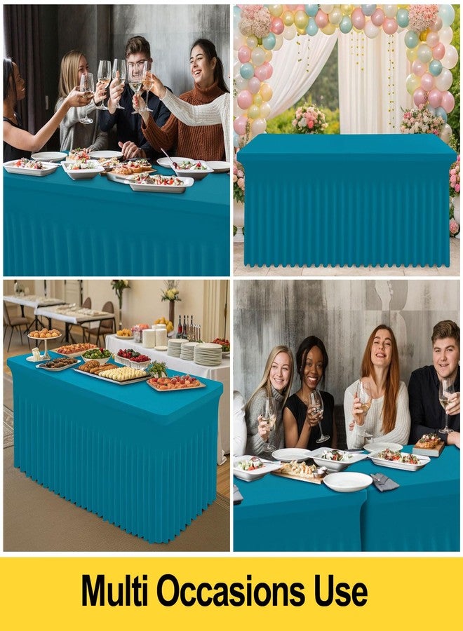 smiry مفرش طاولة سميري سباندكس، مفرش طاولة مطاطي مناسب للطاولات المستطيلة بطول 6 أقدام، غطاء طاولة مقاوم للماء وقابل للغسل للاستخدام الخارجي، وحفلات الزفاف، والمآدب، والحفلات (فيروزي، 72 طول × 30 عرض × 30 ارتفاع بوصة) - Image 5